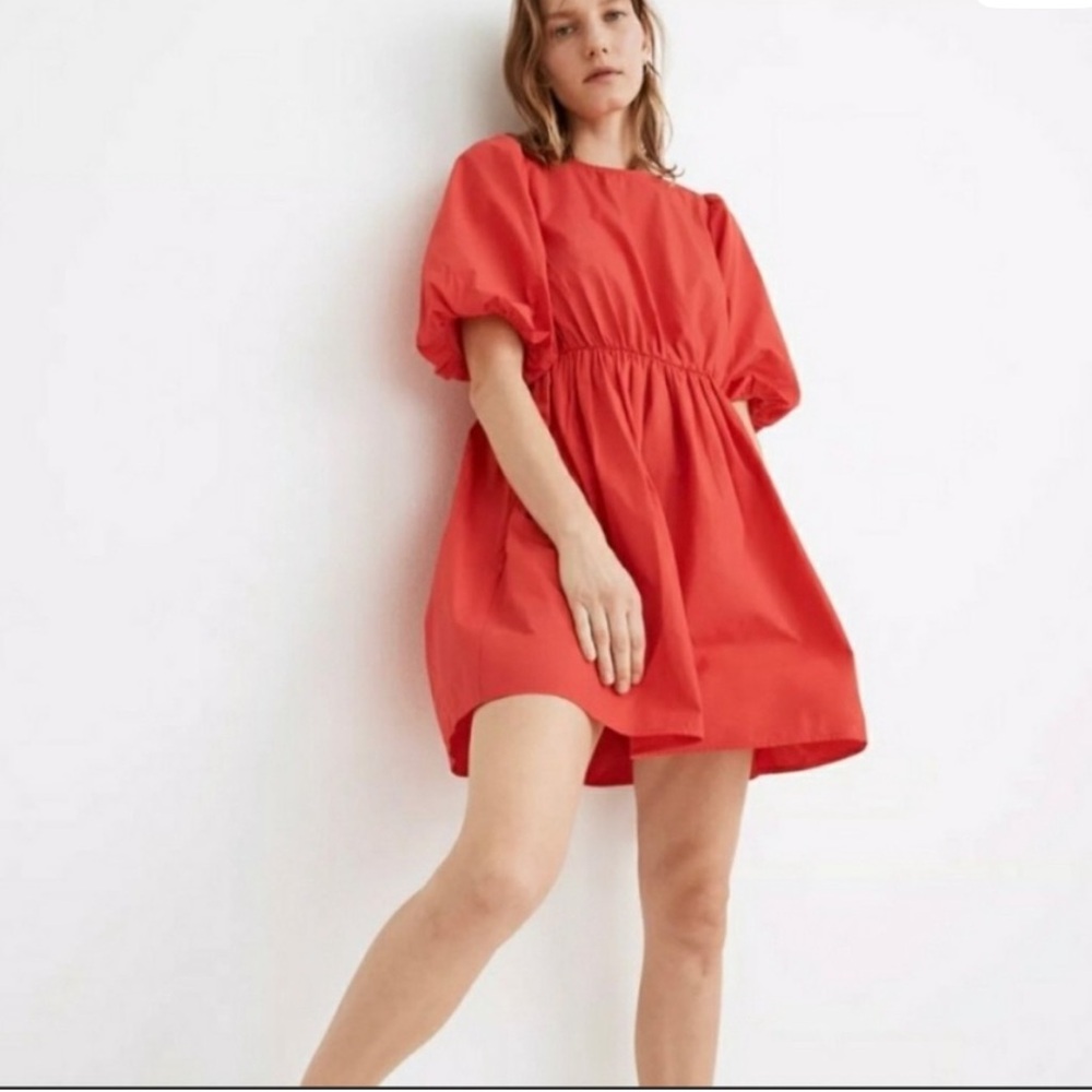 Madewell poplin Red Puff Sleeve Dress size 4